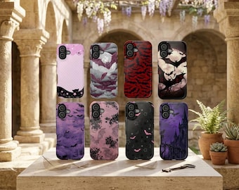 Halloween Bat Phone Case, Gothic Spooky Moon Cover Compatible for iPhone 17 16 15 14 13 Samsung Galaxy