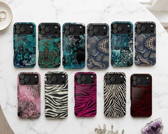 Black White Zebra Tough Phone Case for iPhone Samsung, Bold Safari Stripe Phone Cover