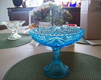 Pedestal Dish, Aqua Blue, Vintage, Compote