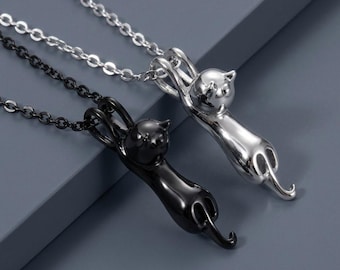 Black Cat Cremation Urn Necklace, Stainless Steel Memorial Pendant, Pet Ashes Keepsake