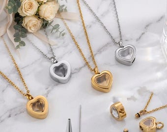 ミニステンレススチール製ハート型骨壺ペンダントネックレス、メモリアル記念ジュエリー