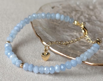 Soft Blue Gemstone Bracelet – 18K Gold Plated Adjustable Chain