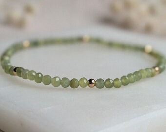 Peridot Beaded Bracelet, August Birthstone, Dainty Green Crystal Jewelry