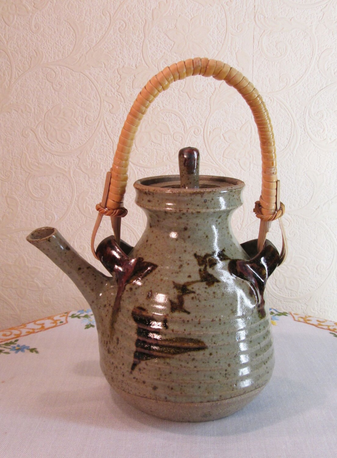 Lovely Primitive Studio Pottery Teapot with Bamboo Handle Etsy