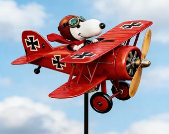 Snoopy Red Baron Biplane Metal Wind Spinner, Vintage WWI Aviation Garden Decor