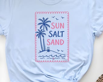 Vintage Summer Vacation Tee,Sun Sand Salt Beach Shirt,Sun Salt Sand Tshirt,Beach Sunset Palm Graphic,