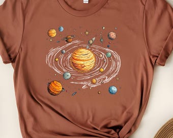 Solar Space Tshirt,Vintage Solar System Shirt, Retro Space Celestial Planet Graphic Tee,Solar System Cosmos Space Galaxy Stars,
