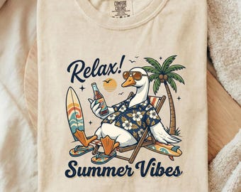 Summer Goose Shirt, Funny Beach Vacation Outfit, Summer Chill Graphic T-Shirt,Summer Racoon Tee, Raccoon Chilling Vibes