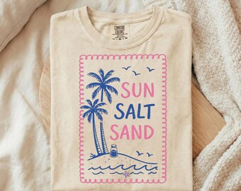 Sun Sand Salt Beach Shirt, Vintage Summer Vacation Tee,Beach Sunset Palm Graphic,