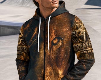 Lion-hoodie met volledige ritssluiting voor heren (S-4XL)