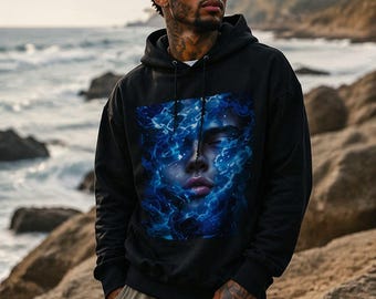 Celestial Ocean Face Hoodie – Men’s Premium Cotton Graphic Hoodie