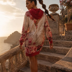 Dove & Rose Print Polyester Interlock Long Hoodie Dress