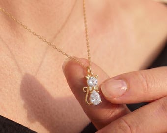 Personligt, elegant katthalsband med födelsesten och fluga, katthänge i sterlingsilver, kattberlock, djursmycken, söt present till kattälskare