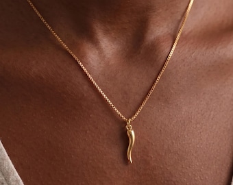 Dainty Italian Horn Pendant Necklace, Protection Jewelry, Tiny Talisman Necklace, Lucky Charm Jewelry, Italian Gifts for Her, Christmas Gift