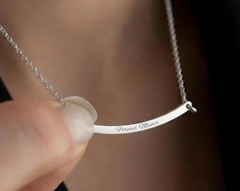 Böjt halsband, fint namnhalsband, personligt koordinathalsband, anpassat datumhalsband, mors dag-present