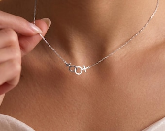 Lesbian Couple Necklace, Minimalist Double Venüs Necklace, LGBTQ Gay Pride Jewelry, Dainty Rainbow Necklace, Queer Love Charm, Gift for Lgbt
