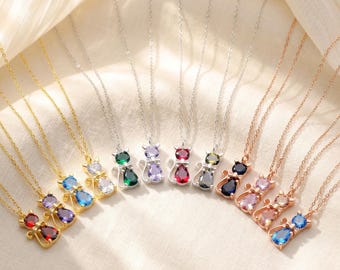 Elegant halsband med kattfödelsesten, personligt hänge med rosett och kattmotiv i 925 sterlingsilver, djursmycken, presenter till katter med födelsemånad, kattmamma