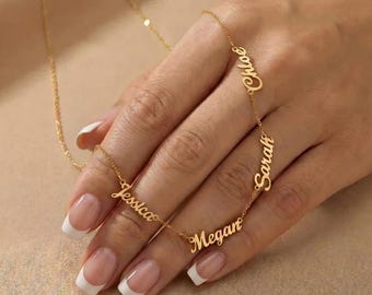 Halsband med flera namn, Halsband med tre namn, Elegant halsband med två namn, Förgyllt, Elegant gåva för kvinnor, Halsband med familjenamn, Gåva till mamma