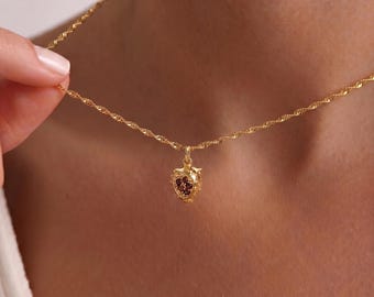 Tiny Gold Plated 3D Strawberry Pendant Necklace, Cute Fruit Necklace, Summer Necklace, Beach Jewelry, Gift for Her, Dainty Summer Gift