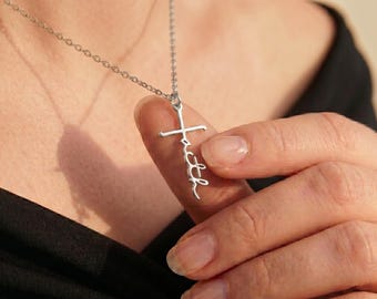 Dainty Faith Cross Necklace, Silver Vertical Cross Necklace, Christian Faith Pendant, Religious Necklace, Baptism Jewelry, Christmas Gift