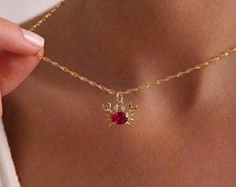 Dainty Crab Pave Necklace, Tiny Garnet Crab Necklace, Ocean Necklace, Summer Necklace, Beach Jewelry, Zodiac Cancer Jewelry, Gift for Her