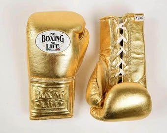 Gouden No Boxing No Life-handschoenen 10oz professioneel leer met veters Hecho En Mexico