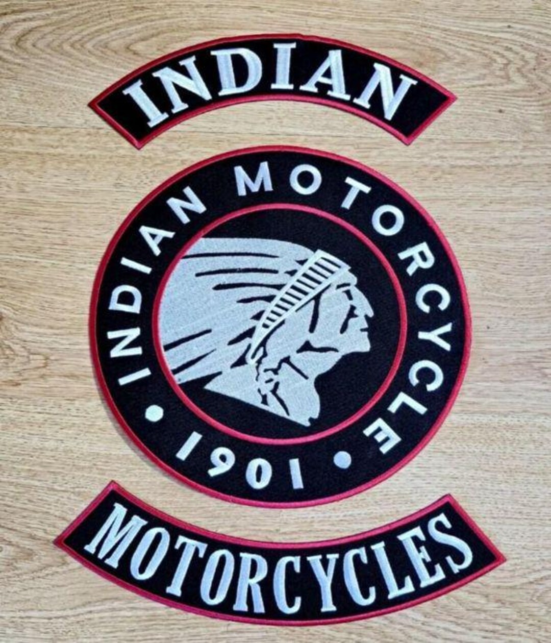 Vintage Indian Motorcycle 1901 Headdress Embroidered Rocker Set Large ...