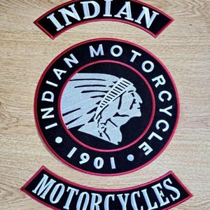 Vintage Indian Motorrad 1901 Kopfschmuck Gesticktes Rocker-Set Große Biker-Logos für Lederwesten