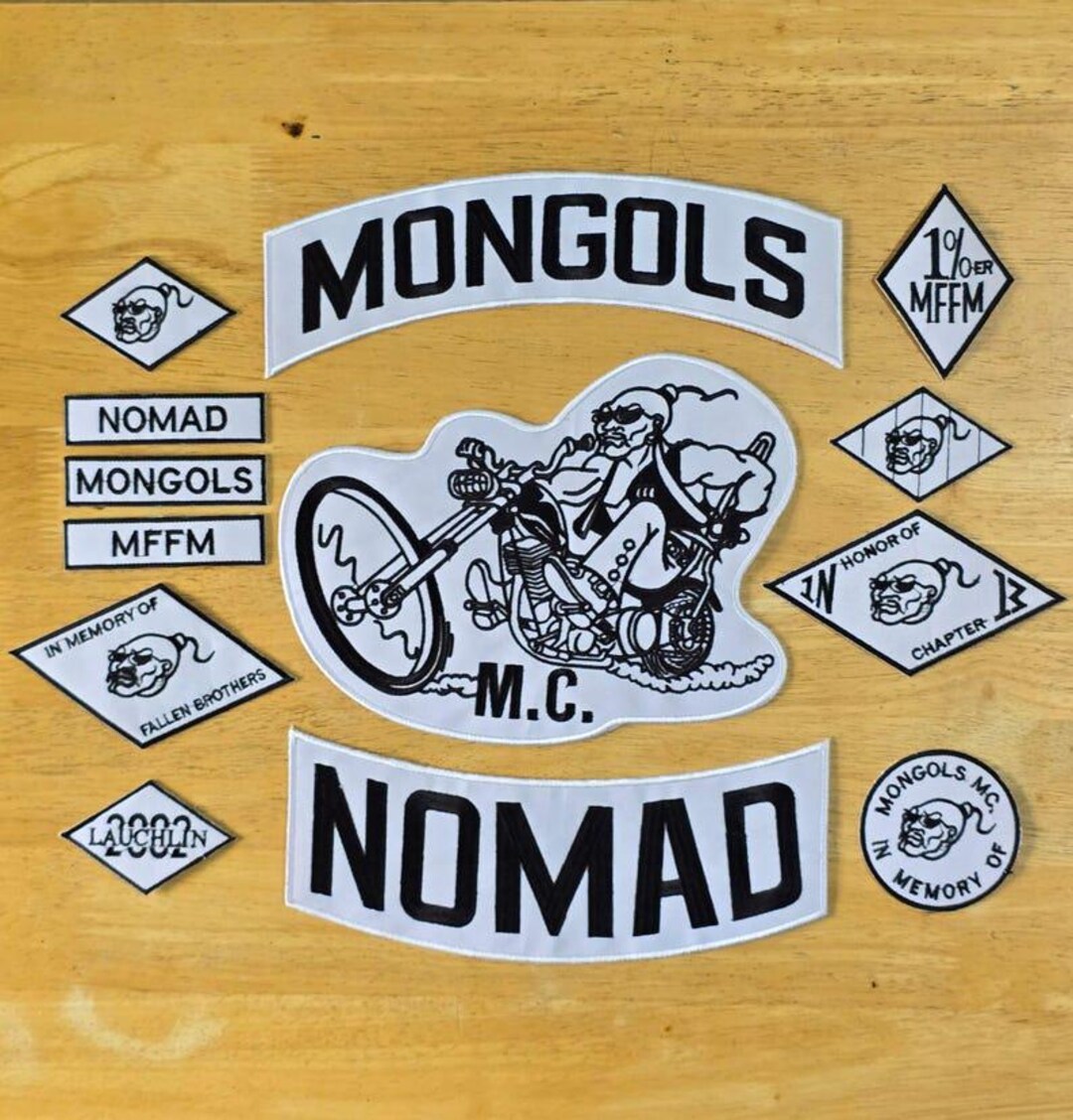 Mongols Side Rocker Stack Mongols MC Nomad Embroidered Patch Set Large Back Rocker 1% MFFM Memory ...