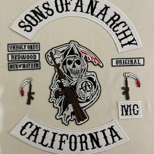 Sons of Anarchy California Patch Set Large Back Rocker Reaper Men of Mayhem MC