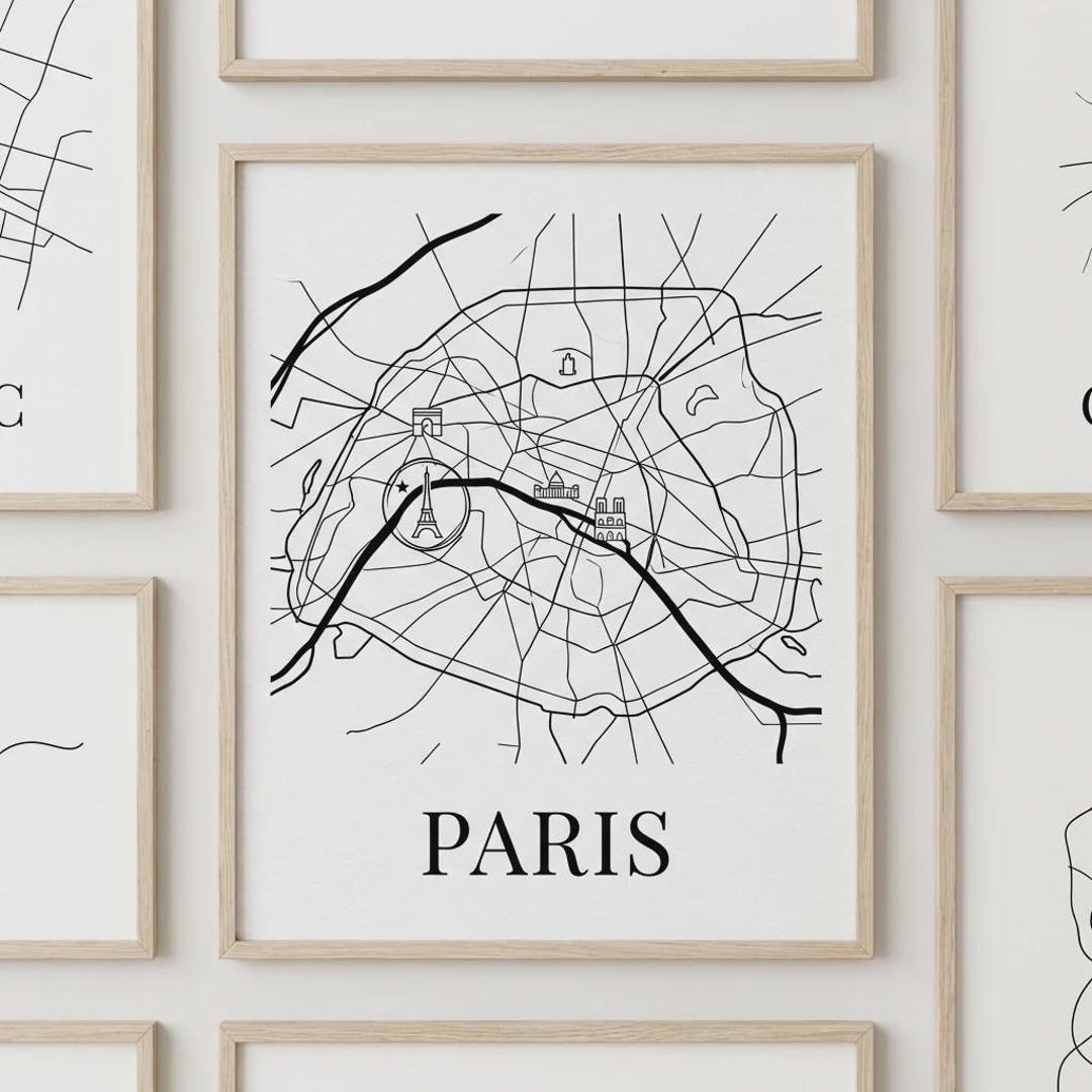 Paris City Map Art Print Minimalist Line Art Printable Wall Art Digital ...