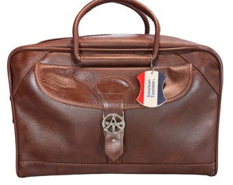 American Tourister Brown Carry-On Vintage Duffle Bag w/ Lock & Key
