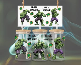Hulk Smash! 16oz Libbey Can Glass Wrap – Gamma Green Superhero (PNG Download)