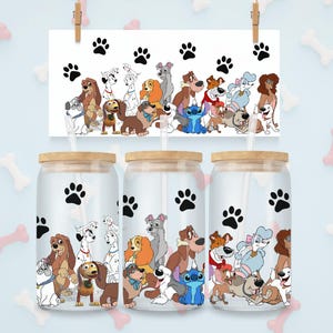 Disney Dogs 16oz Glass Tumbler Cup Wrap (PNG Download)