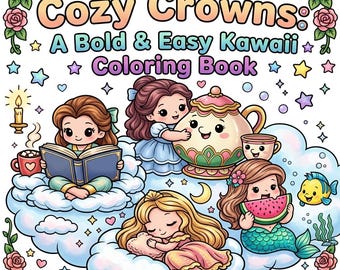 Cozy Crowns: A Bold & Easy Kawaii Coloring Book | Instant Digital Download PDF