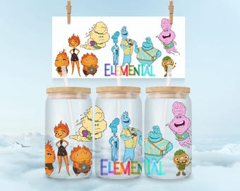 Opposites React Elemental Libbey Can Glass Wrap – Fire, Water, Earth (PNG Download)