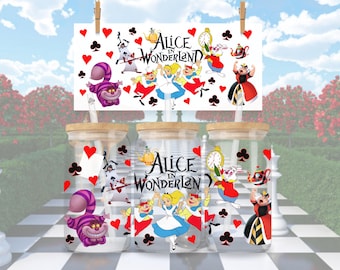 Down the Rabbit Hole 16oz Glass Wrap – Alice, White Rabbit & Queen of Hearts (PNG Download)