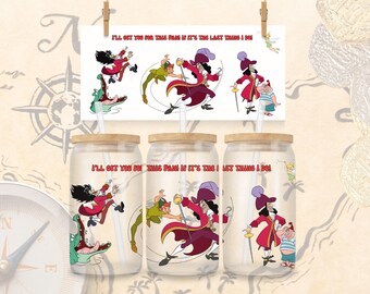 Captain Hook & Mr. Smee 16oz Glass Wrap – Peter Pan Villain (PNG Download)