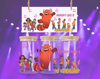 4 Town Turning Red Panda Mei 16oz Glass Cup Wrap (PNG Download)