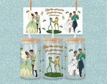Dreams Do Come True 16oz Libbey Can Glass Wrap – Tiana & Naveen (PNG Download)
