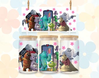 We Scare Because We Care 16oz Libbey Can Glass Wrap - Monster's Inc (PNG Download)