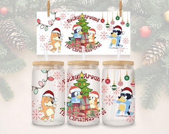 Bluey Rockin' Around the Christmas Tree 16oz Cup Wrap (PNG Download)