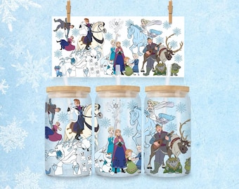 Frozen Winter Kingdom 16oz Glass Tumbler Wrap – Arendelle Sisters (PNG Download)