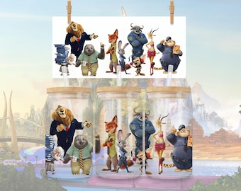 Zootopia 16oz Glass Tumbler Wrap – Judy Hopps & Nick Wilde (PNG Download)