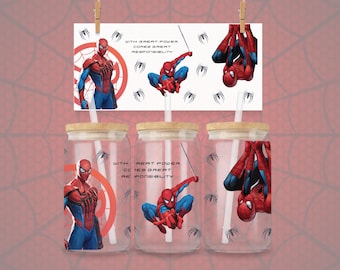 With Great Power Comes Great Responsibility 16oz Libbey Can Glass Wrap – Spiderman (PNG Download)