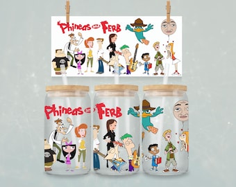 104 Days 16oz Cup Wrap - Phineas and Ferb (PNG Download)