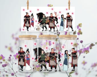 Mulan 16oz Glass Tumbler Wrap – Warrior Mulan & Li Shang (PNG Download)