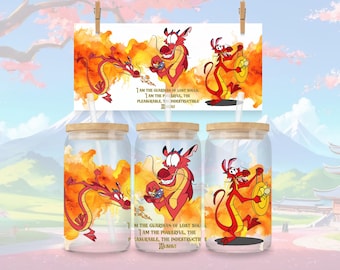 Dishonor On Your Cow 16oz Libbey Can Glass Wrap – Mushu & Lucky Cricket (PNG Download)