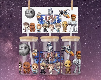 Cute Galactic Friends 16oz Glass Can Wrap | Chibi Space Adventure (PNG Download)