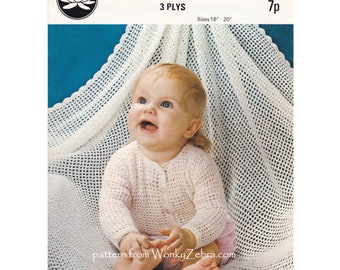 Easy Crochet Shawl Baby Blanket and Cardigan Vintage Crochet Pattern PDF B0150 from WonkyZebra